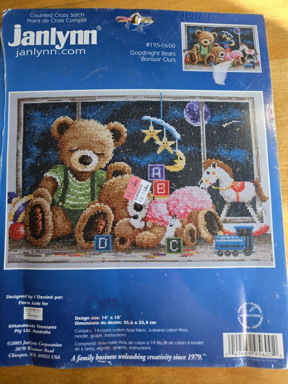 Janlynn Goodnight Bears Counted Cross Stitch Kit - Brown & Blue